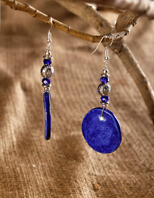 Oval Pendant Earrings (Blue)